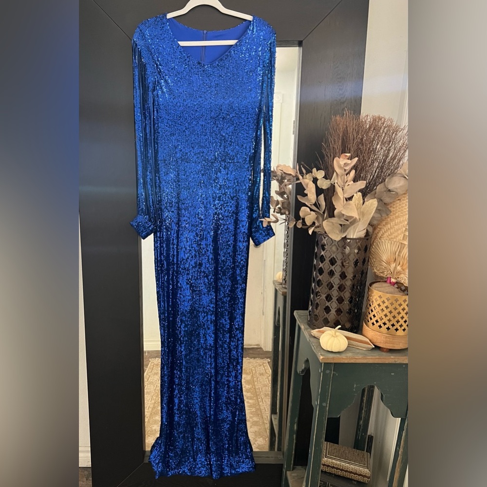 Vintage Royal Blue Sequin Evening Gown